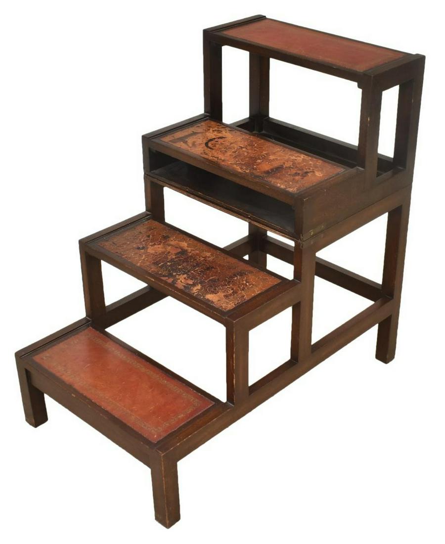 ENGLISH MAHOGANY COVERTIBLE LIBRARY STEPS LADDER (1 of 3)