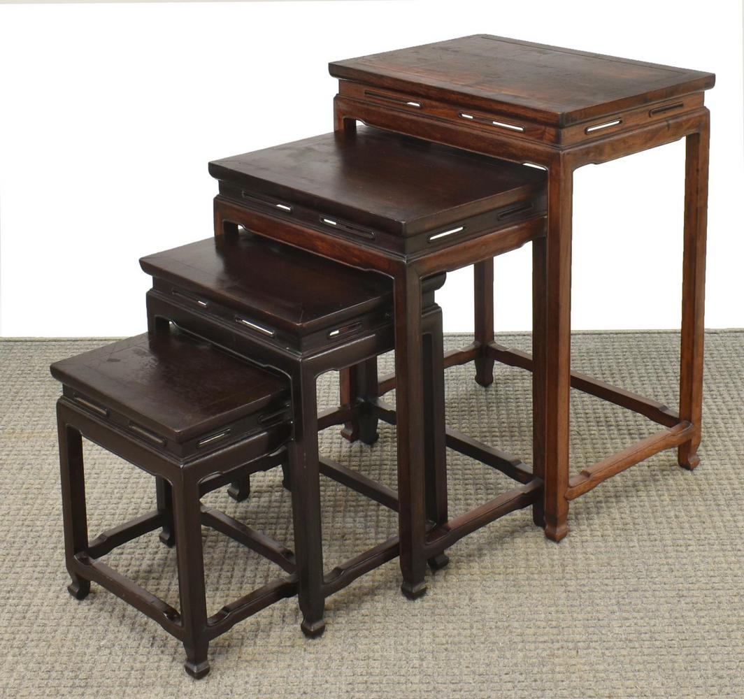 (4) CHINESE HARDWOOD NESTING TABLES (1 of 3)