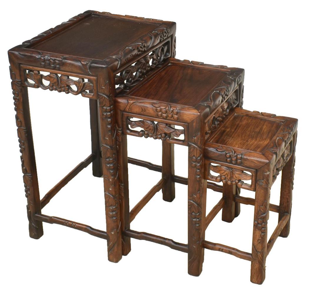 (3) CHINESE CARVED HARDWOOD NESTING TABLES (1 of 3)