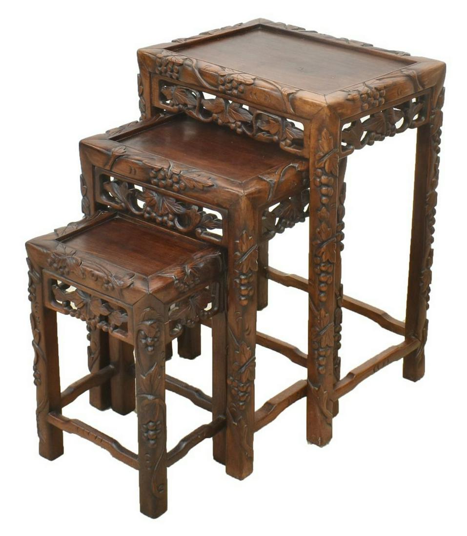 (3) CHINESE CARVED HARDWOOD NESTING TABLES (1 of 3)