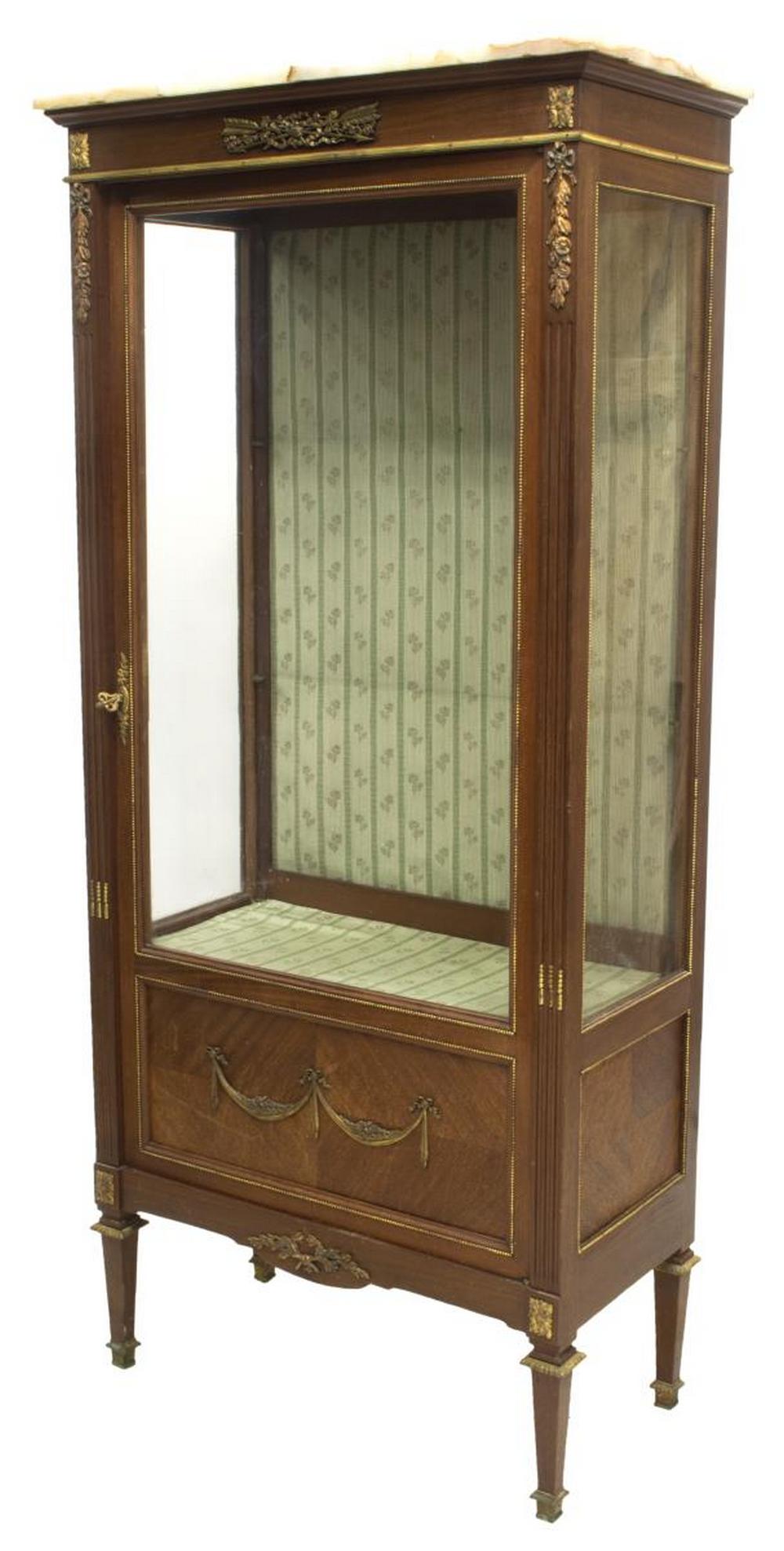 FRENCH LOUIS XVI STYLE MARBLE-TOP MAHOGANY VITRINE (1 of 5)