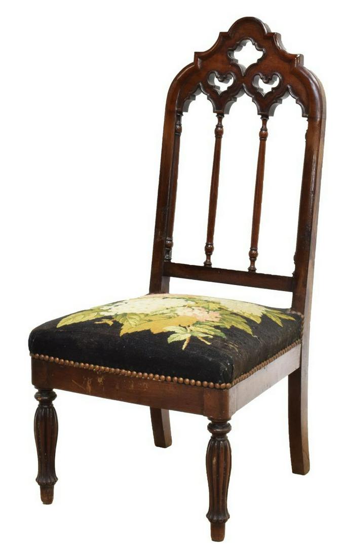 FRENCH MAHOGANY NEEDLEPOINT GOTHIC STYLE CHAIR (1 of 3)