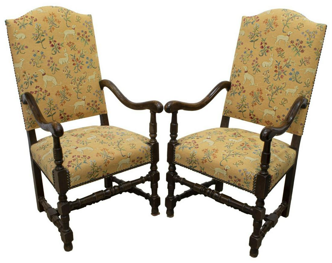 (2) FRENCH LOUIS XIII STYLE HIGH BACK FAUTEUILS (1 of 2)