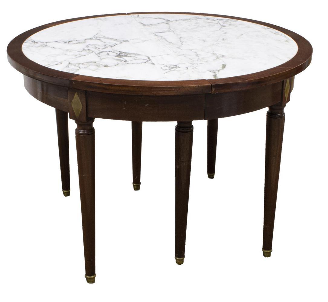 French Empire Style Marble Top Table, Leaves, 80"l