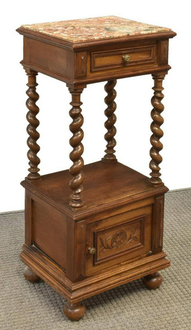 FRENCH HENRI II STYLE MARBLE-TOP WALNUT NIGHTSTAND (1 of 5)