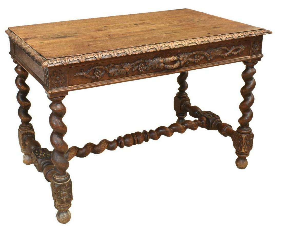 SPANISH GRAPEVINE CARVED OAK LIBRARY WRITING DESK (1 of 5)