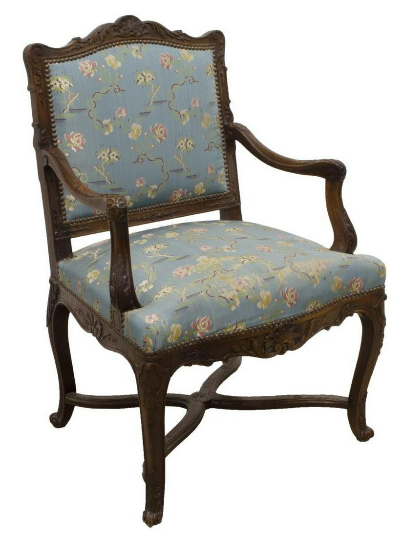 FRENCH LOUIS XV STYLE WALNUT FAUTEUIL ARMCHAIR (1 of 3)