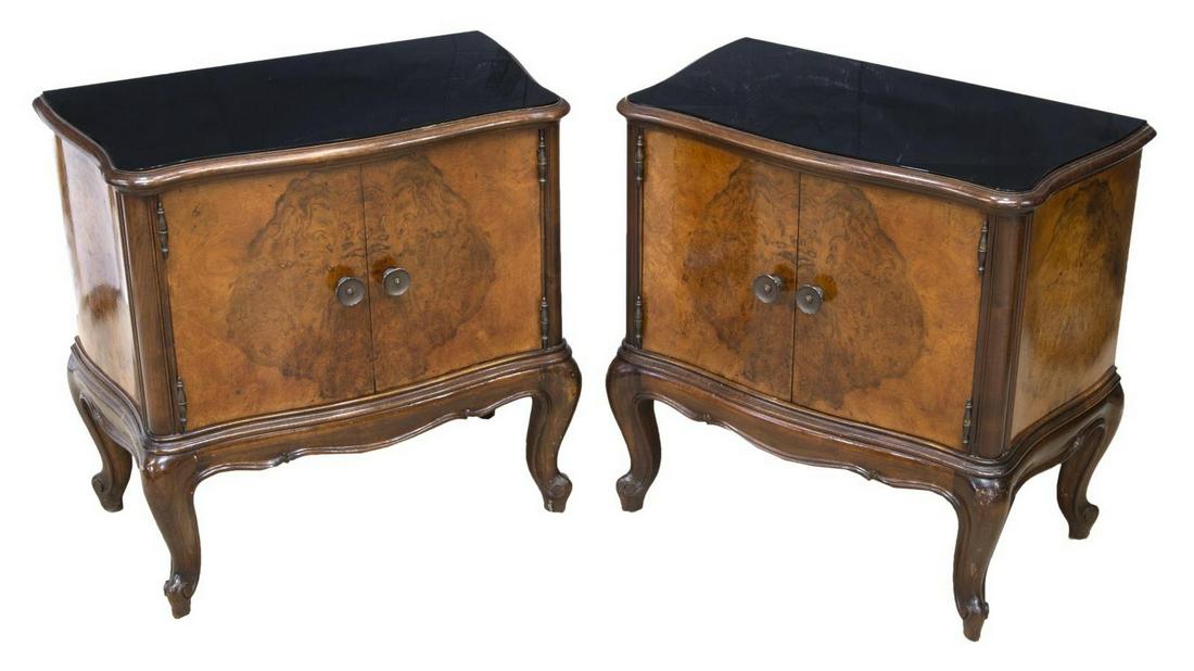 (2) VENETIAN GLASS-TOP BURLWOOD NIGHTSTANDS (1 of 5)