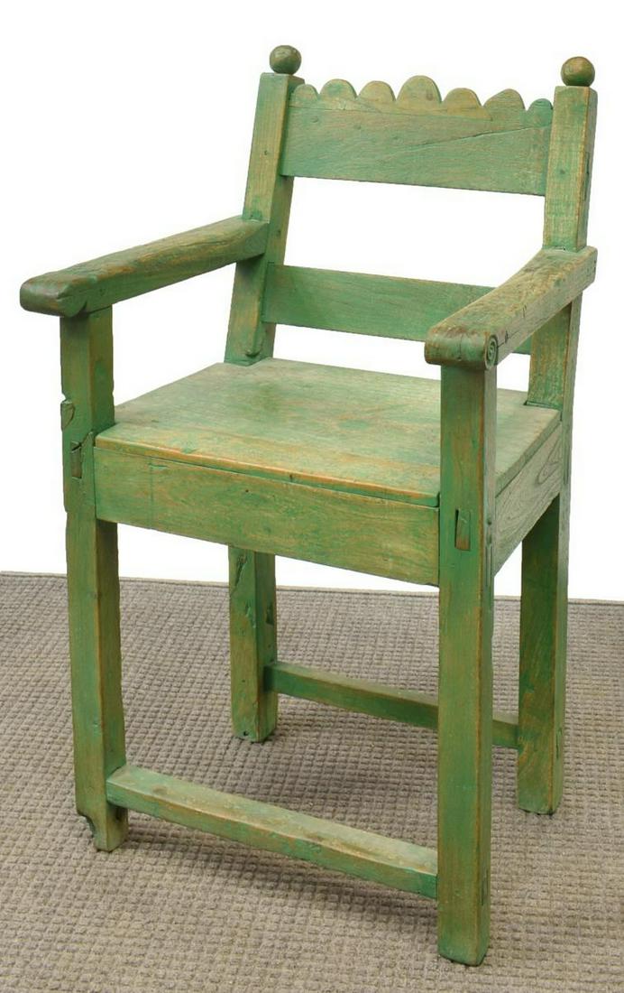 PRIMITIVE MEXICAN GREEN PAINTED WOOD CHAIR (1 of 3)