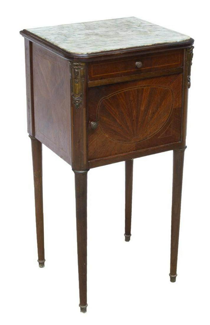 FRENCH LOUIS XVI STYLE MARBLE-TOP BEDSIDE CABINET (1 of 5)