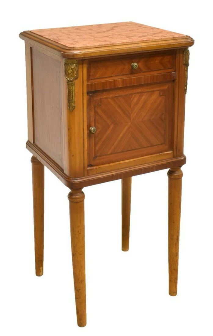 FRENCH LOUIS XVI STYLE MARBLE-TOP BEDSIDE CABINET (1 of 6)