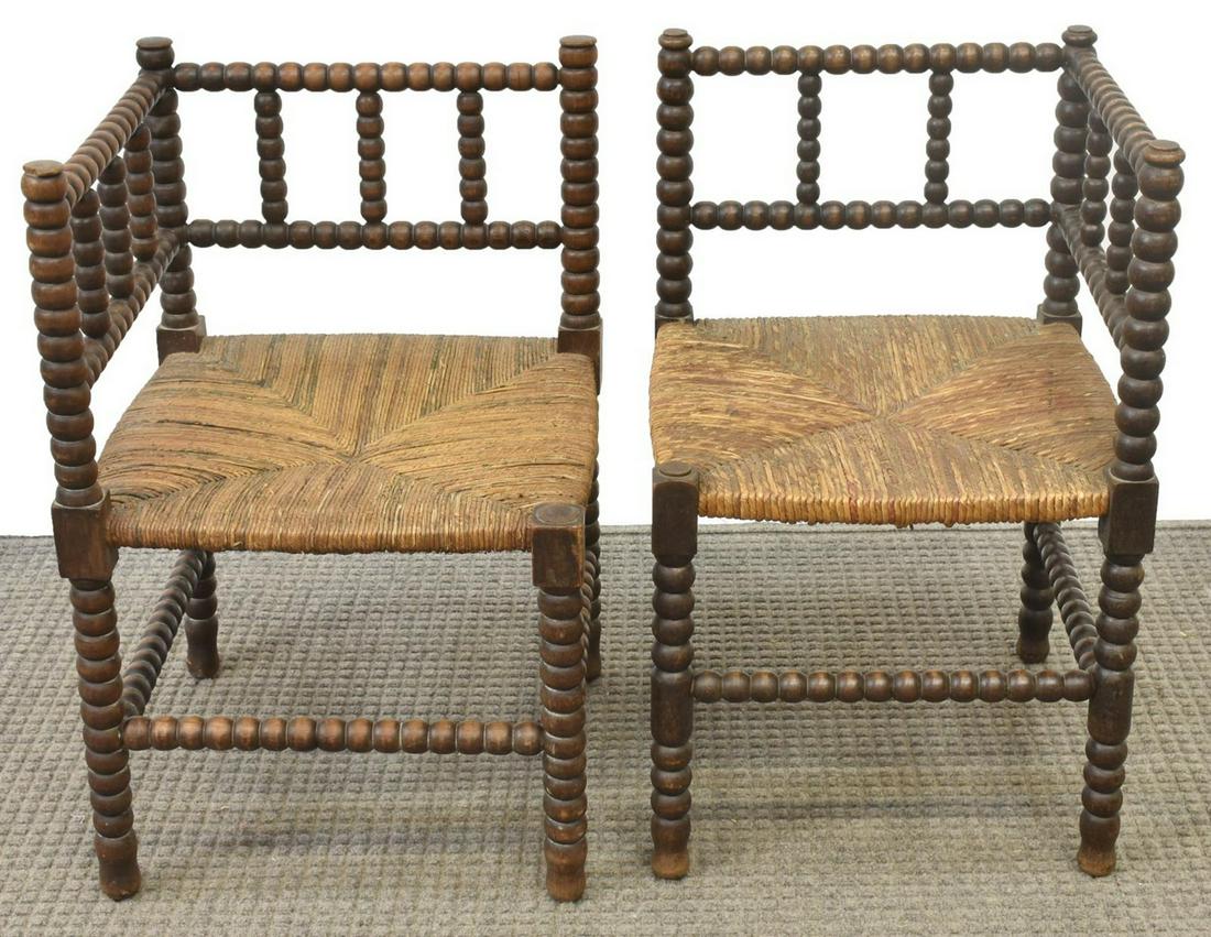(2) BOBBIN TURNED RUST SEAT CORNER CHAIRS (1 of 2)