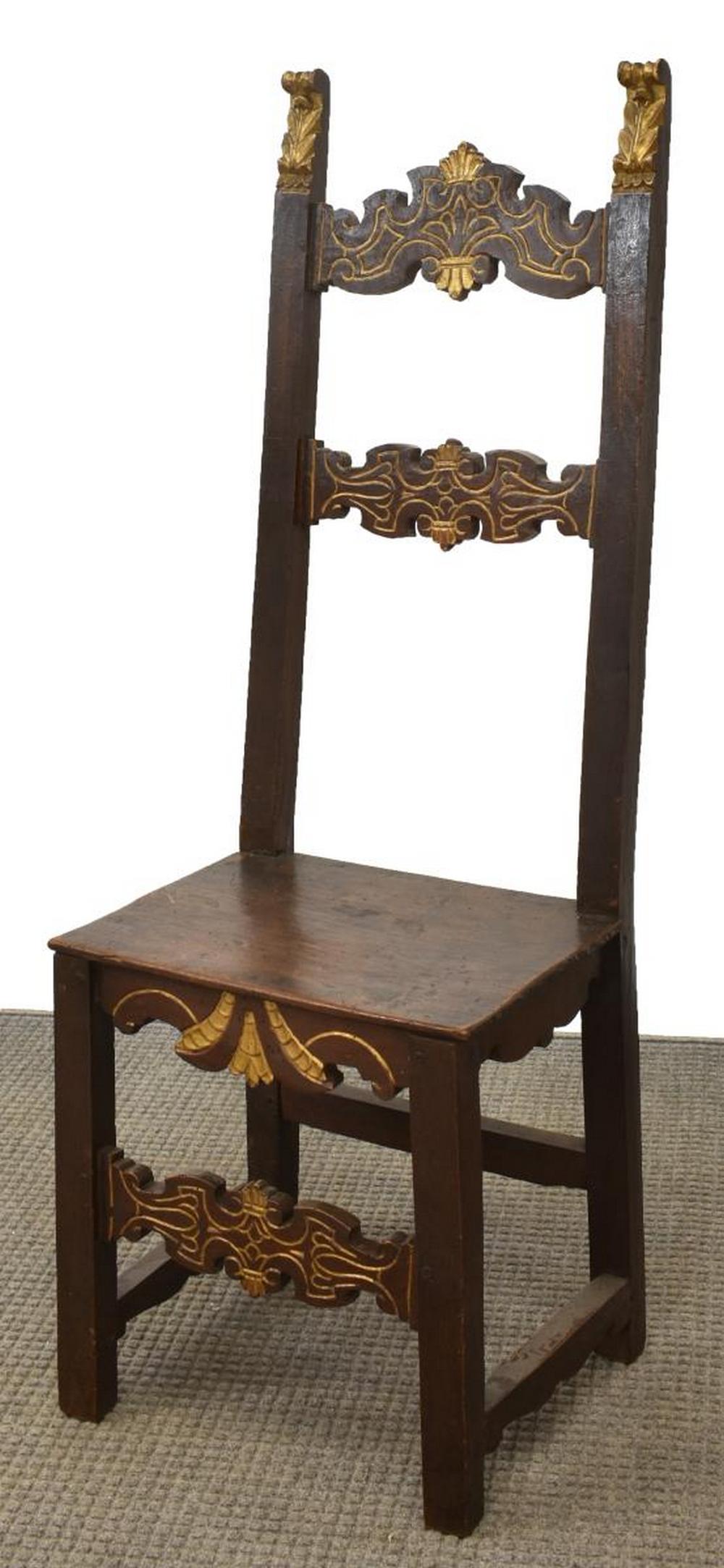 SPANISH PARCEL GILT WALNUT HIGH BACK CHAIR (1 of 3)