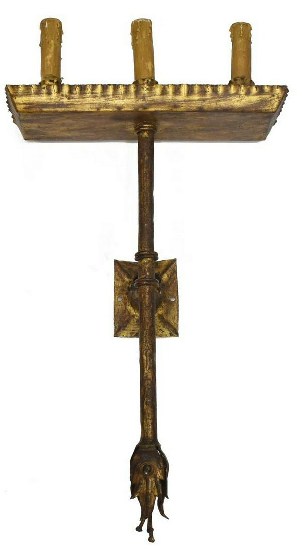 SPANISH GILT IRON THREE-LIGHT WALL SCONCE (1 of 3)