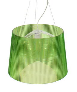 ITALIAN KARTELL HANGING LAMP, FERRUCCIO LAVIANI: Italian modern green plastic single light "Ge" ceiling lamp, 20th c. designed by Ferruccio Laviani (Italian, b.1960) for Kartell, a cylindrical green plastic shade concealing single light, in need of