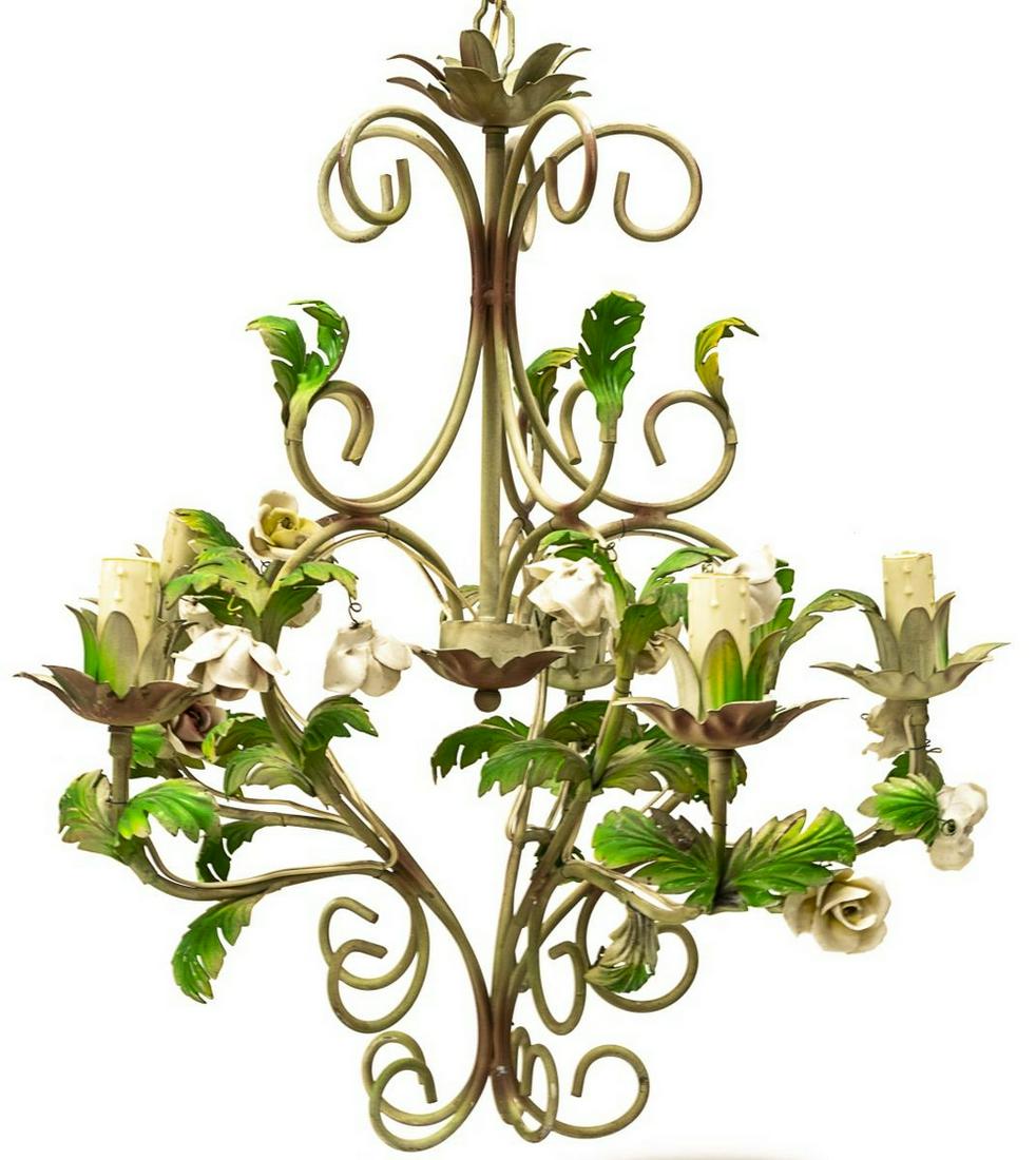 ITALIAN PAINTED METAL FLORAL 5-LIGHT CHANDELIER (1 of 4)