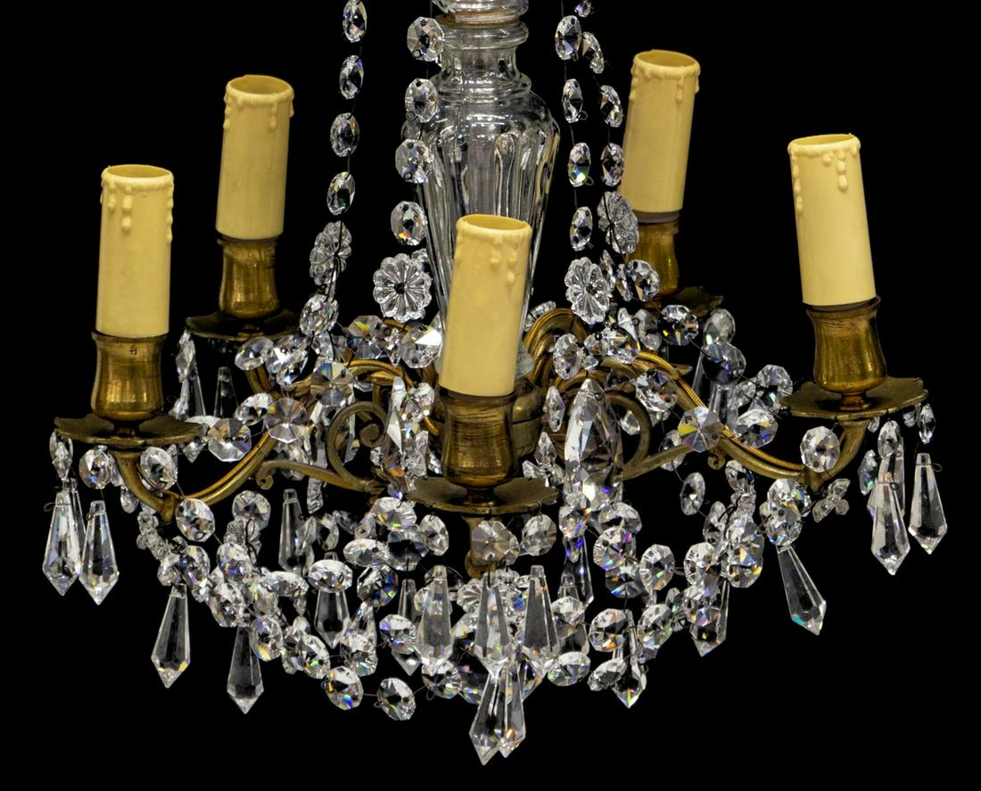 FRENCH GLASS-CLAD GILT METAL FIVE-LIGHT CHANDELIER (1 of 3)