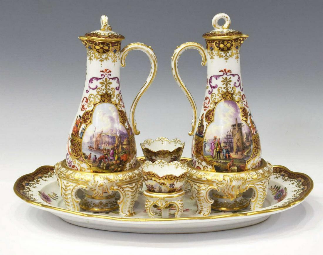 (5) ORNATE MEISSEN PARCEL GILT & PAINTED CRUET SET (1 of 5)