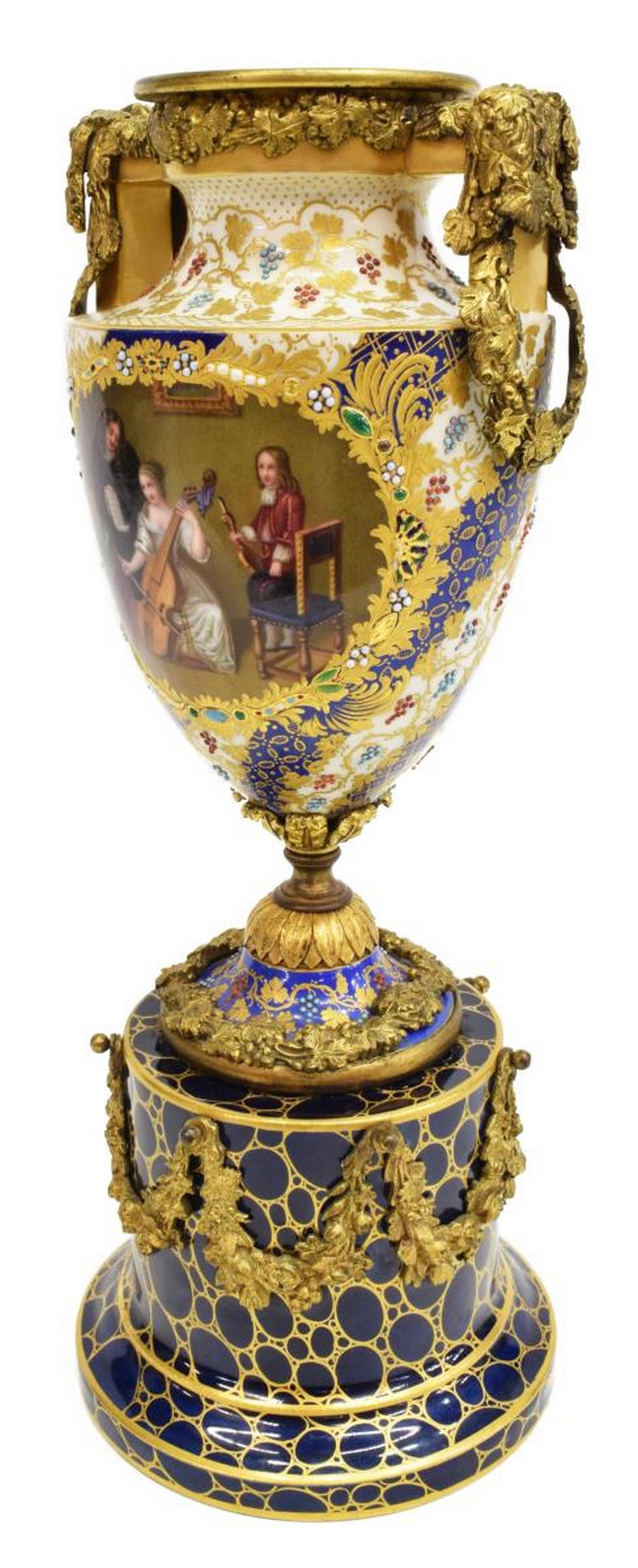 FRENCH HAND-PAINTED BRONZE-MOUNTED PORCELAIN URN (1 of 5)