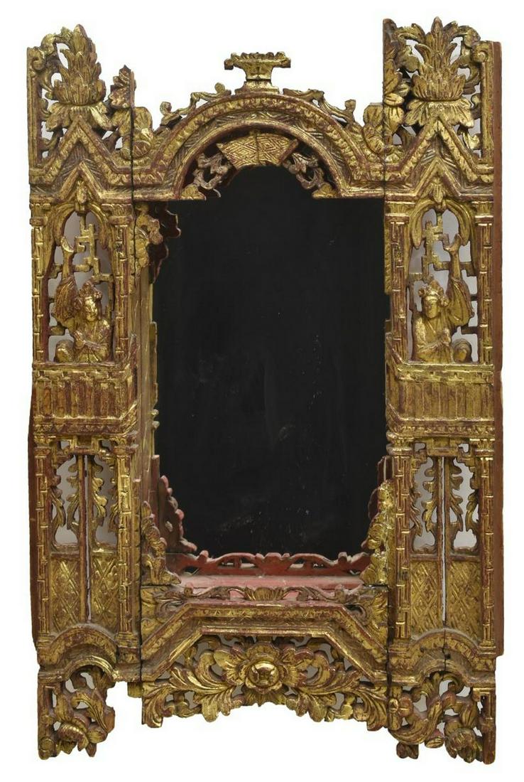 HAND CARVED GILTWOOD HANGING CURIO CABINET (1 of 2)
