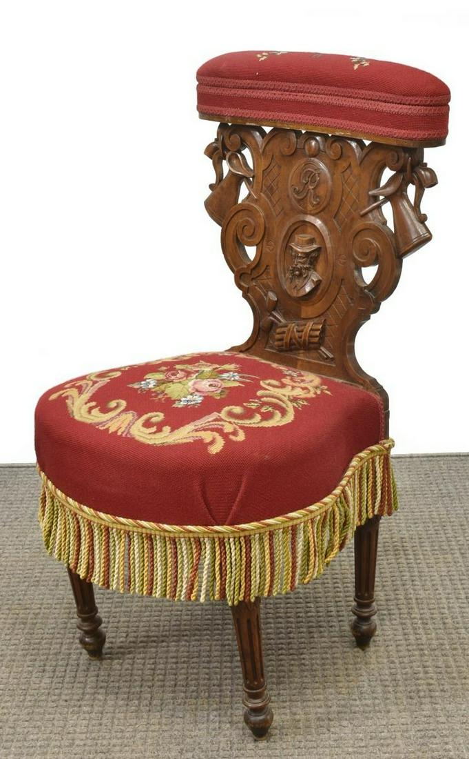 FRENCH WELL-CARVED WALNUT GENTS SMOKING CHAIR (1 of 3)