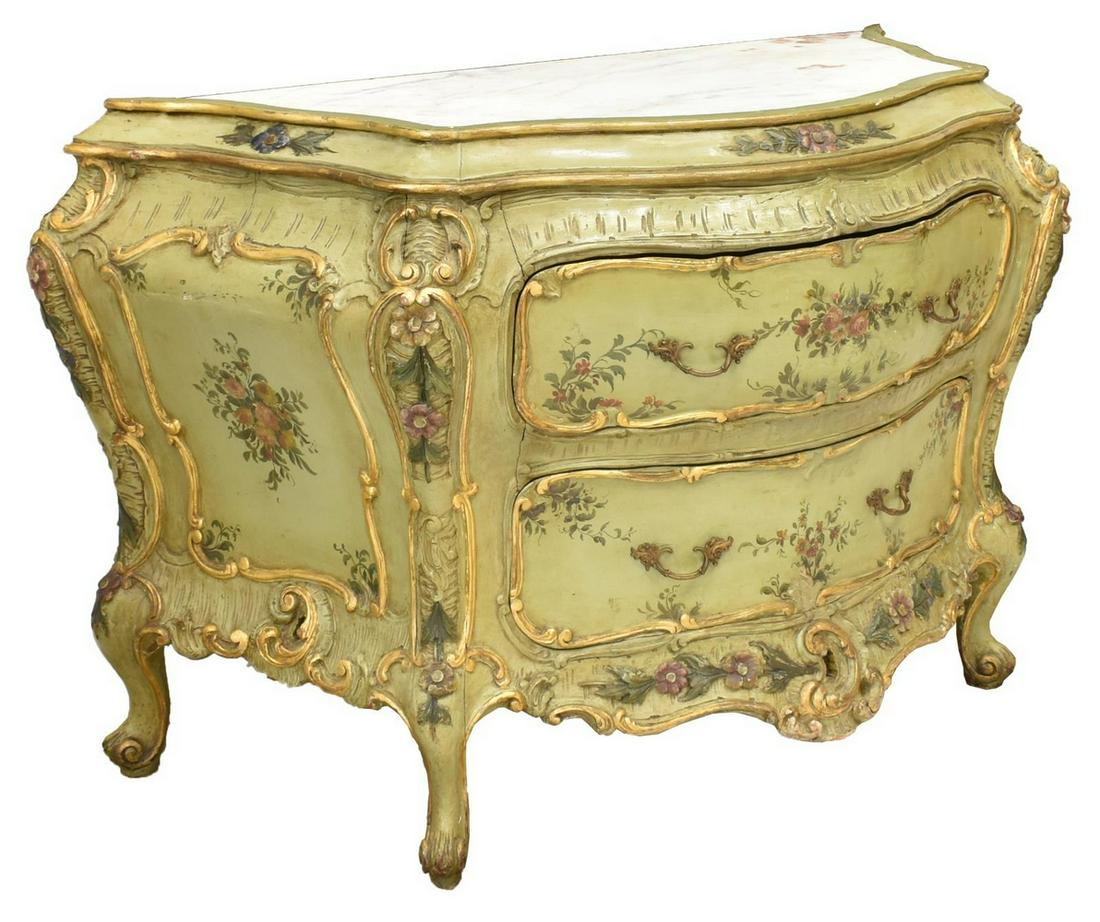 VENETIAN LOUIS XV STYLE PAINTED BOMBE COMMODE (1 of 4)