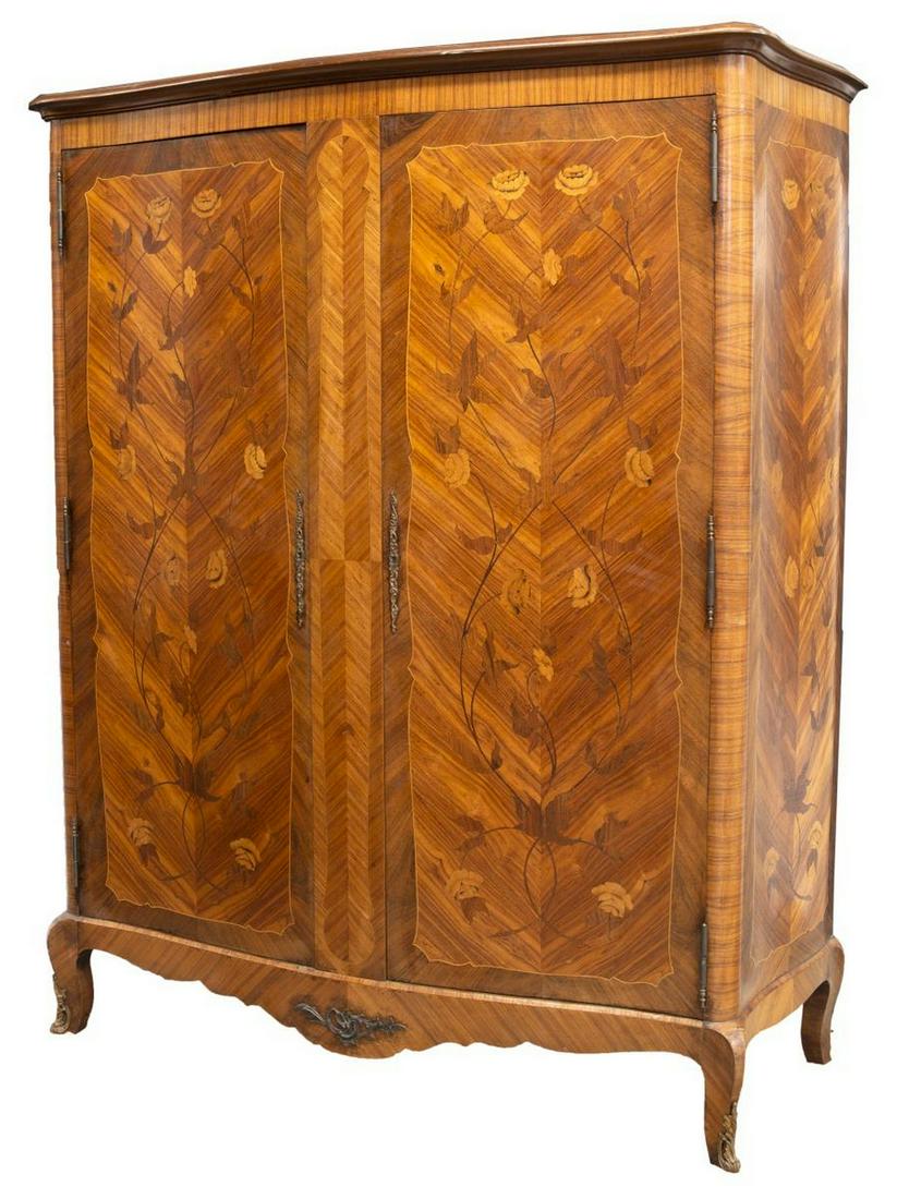 FRENCH LOUIS XV STYLE FLORAL MARQUETRY ARMOIRE (1 of 4)