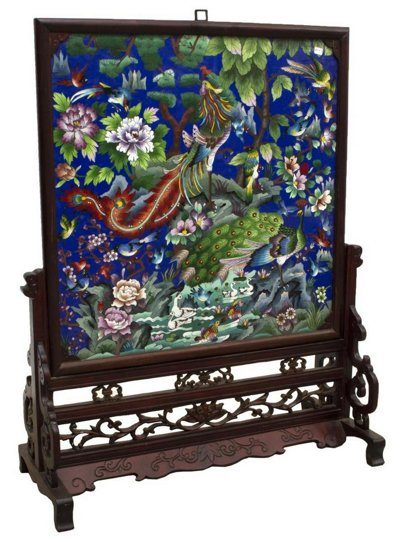 LARGE CHINESE CLOISONNE TABLE SCREEN (1 of 3)