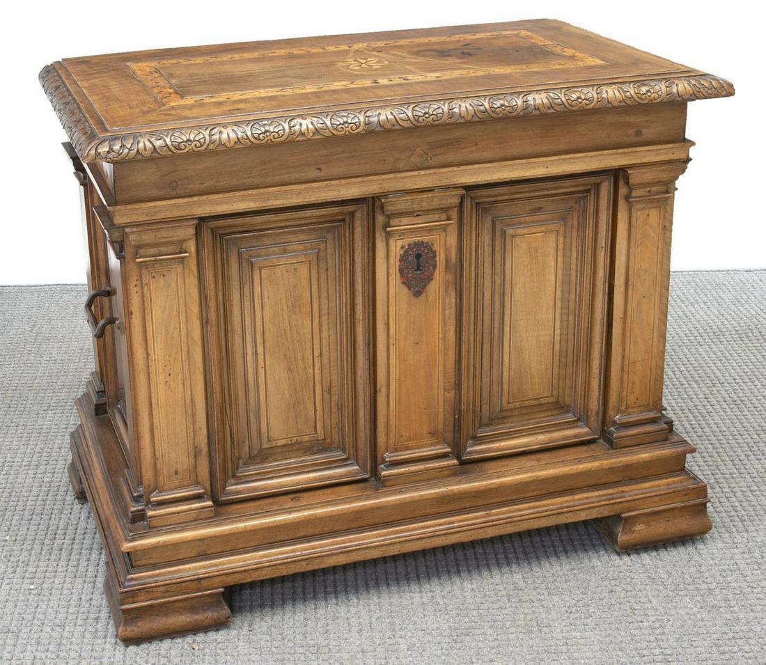 FINE FRENCH WALNUT WEDDING CHEST COFFER, 18TH C. (1 of 7)