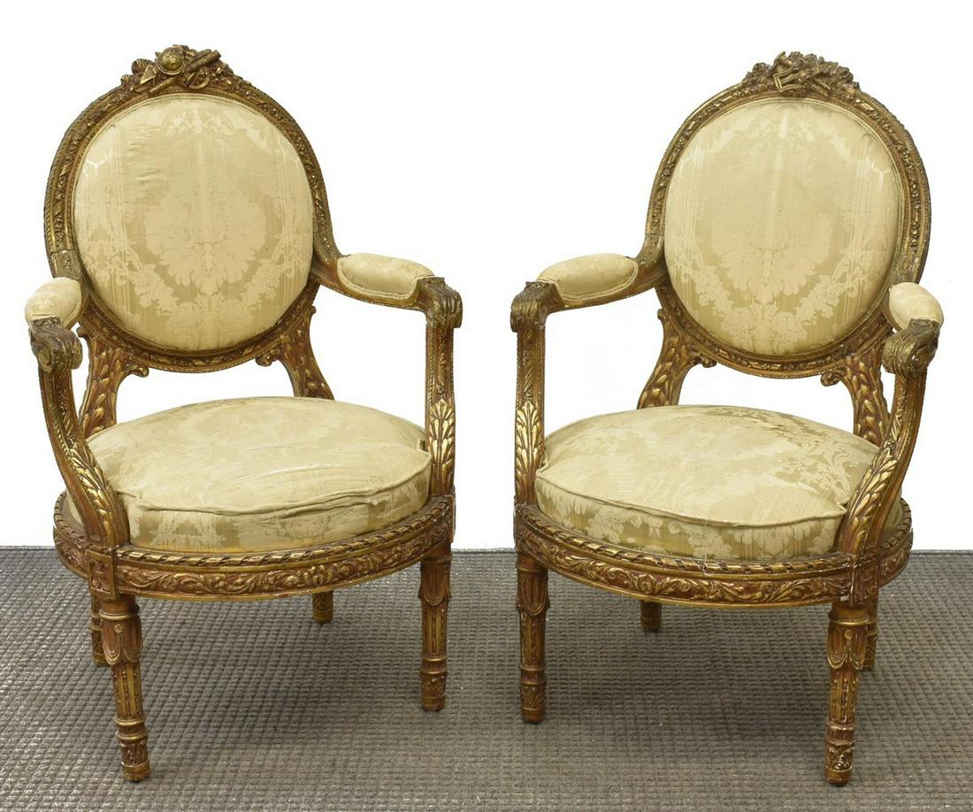 (2) FINE FRENCH LOUIS XVI STYLE GILTWOOD FAUTEUILS (1 of 2)