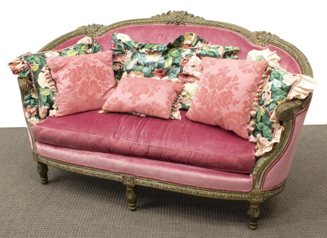 FRENCH LOUIS XVI STYLE UPHOLSTERED CANAPE SOFA (1 of 3)