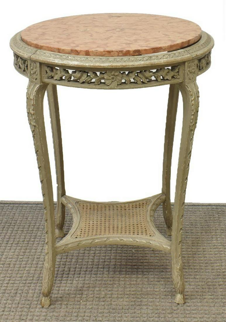 FRENCH MARBLE-TOP GREY PAINTED SIDE TABLE (1 of 3)