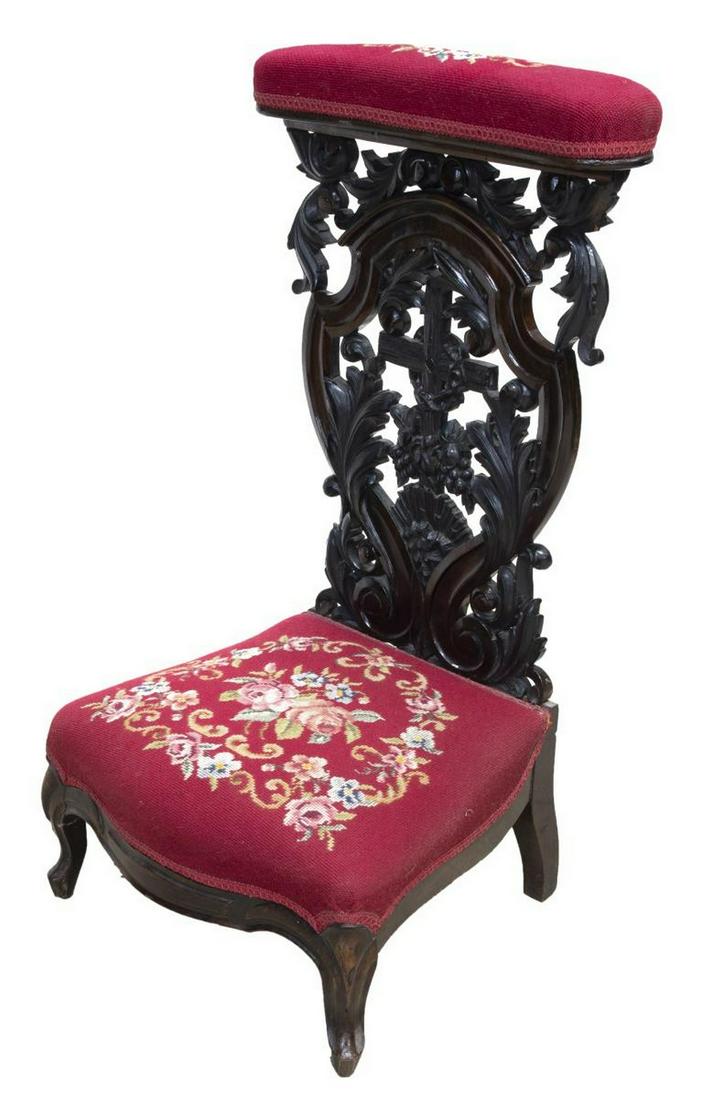 FRENCH CARVED ROSEWOOD PRIE-DIEU PRAYER KNEELER (1 of 3)