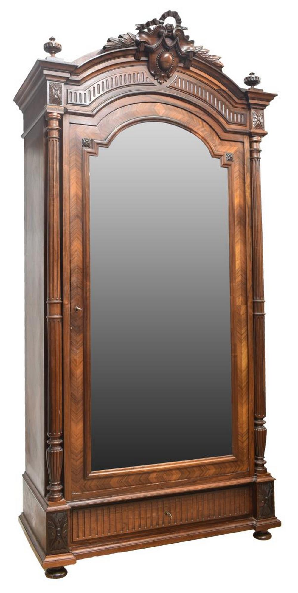 FRENCH ROSEWOOD MIRRORED DOOR ARMOIRE (1 of 4)