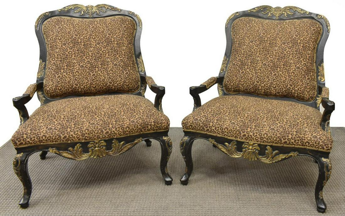 (2) OVERSIZED LOUIS XV STYLE PARCEL GILT ARMCHAIRS (1 of 2)