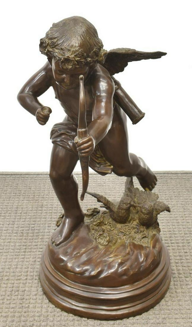 LARGE PATINATED BRONZE CUPID AFTER HOUDON, 31"H (1 of 3)