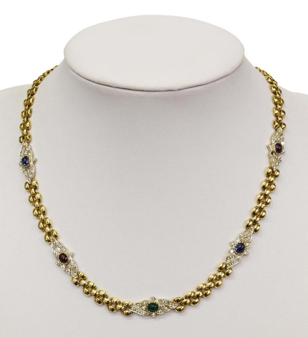 ITALIAN 14KT GOLD RUBY SAPPHIRE EMERALD NECKLACE (1 of 5)