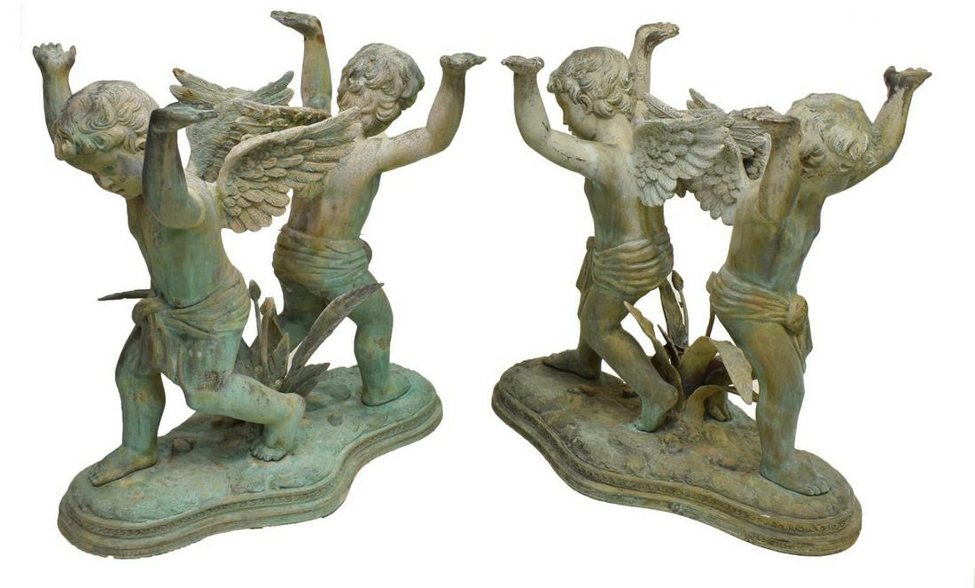 (2) VERDE BRONZE WINGED CHERUB TABLE BASES (1 of 4)