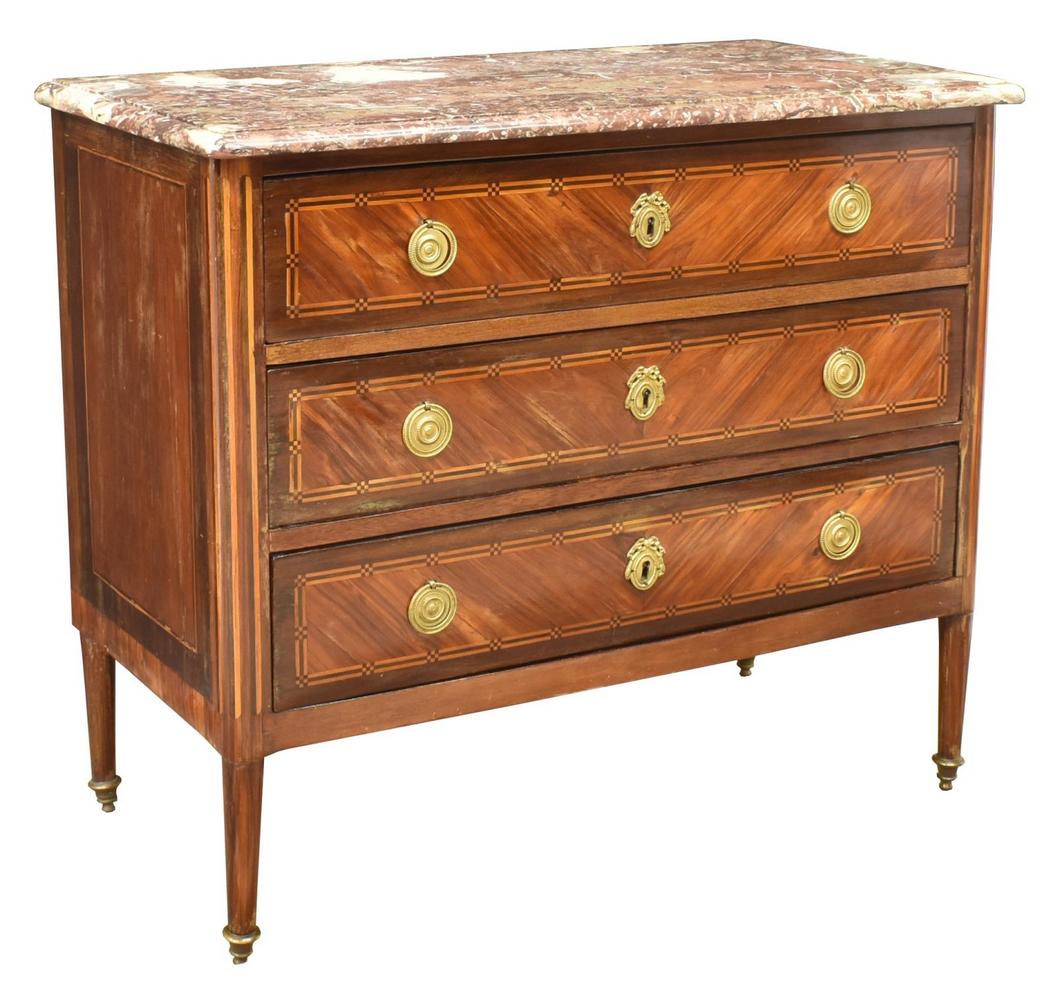 FRENCH LOUIS XVI STYLE MARBLE-TOP MAHOGANY COMMODE (1 of 5)