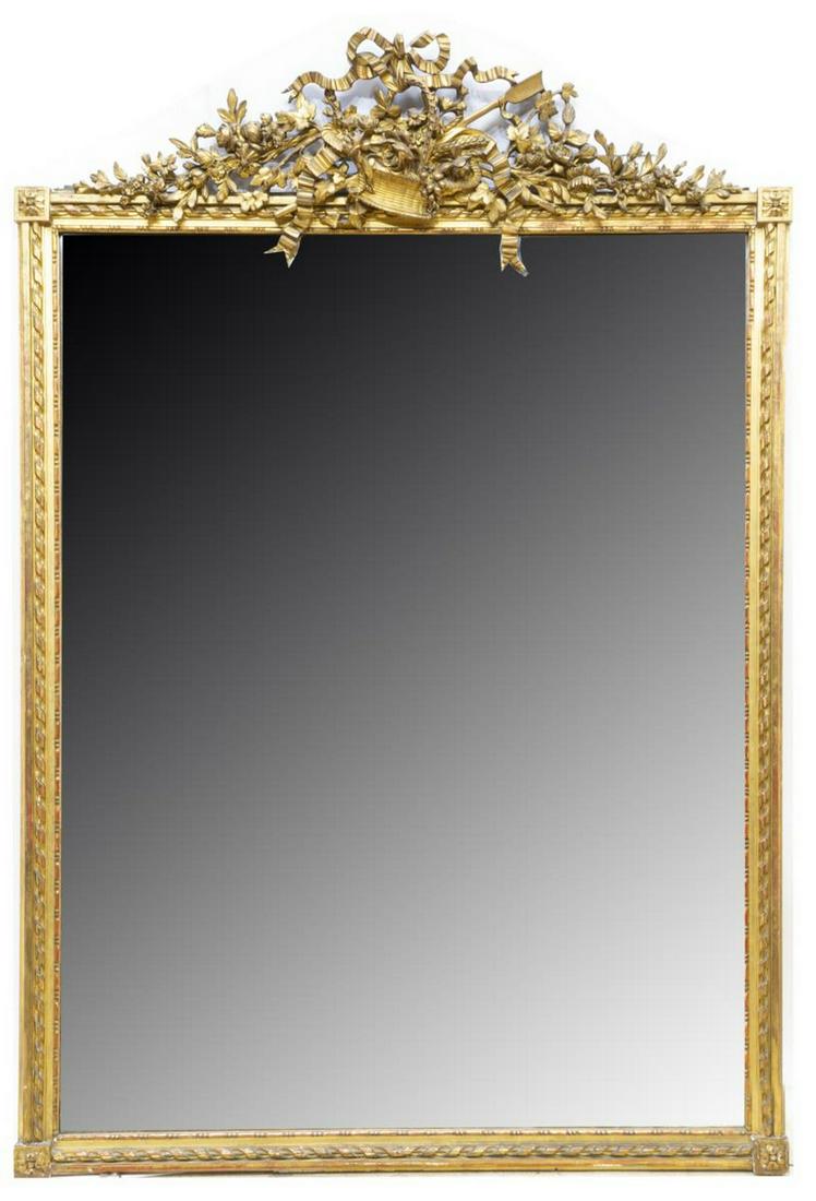 FRENCH LOUIS XVI STYLE GILTWOOD MIRROR, 75" X 52" (1 of 3)
