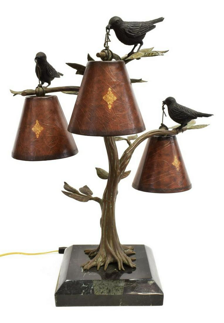 MAITLAND-SMITH PATINATED BRONZE BIRDS 3-LT LAMP (1 of 3)