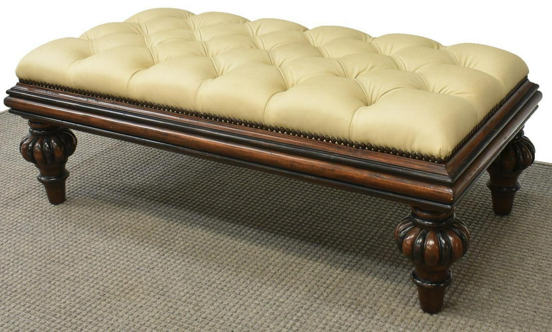 MARGE CARSON BUTTON-TUFTED LEATHER BENCH, 56"L (1 of 3)