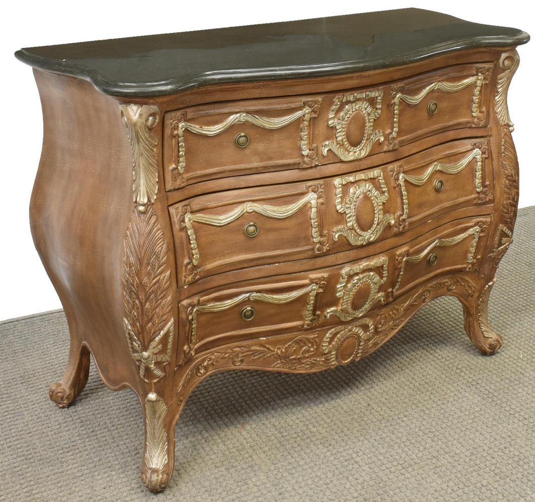 FRENCH LOUIS XV STYLE TILED MARBLE-TOP COMMODE (1 of 4)