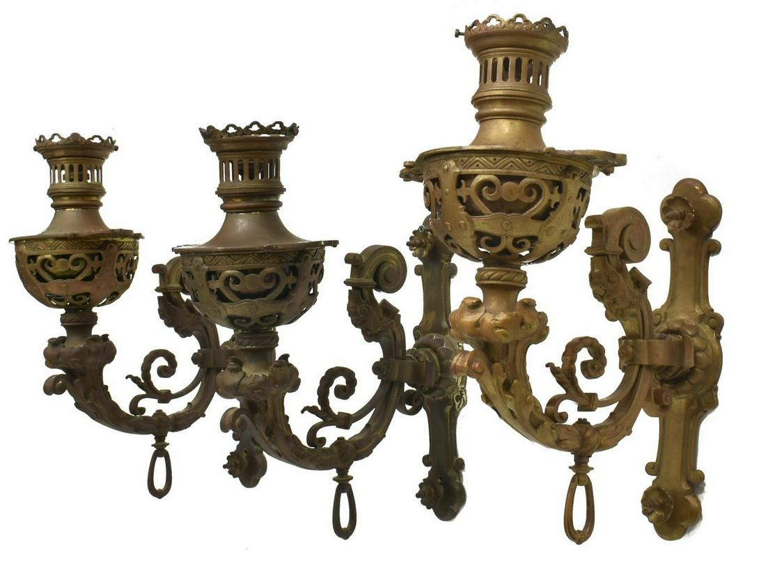 (3) LARGE FRENCH BRONZE ELECTRIFIED OIL SCONCES (1 of 2)