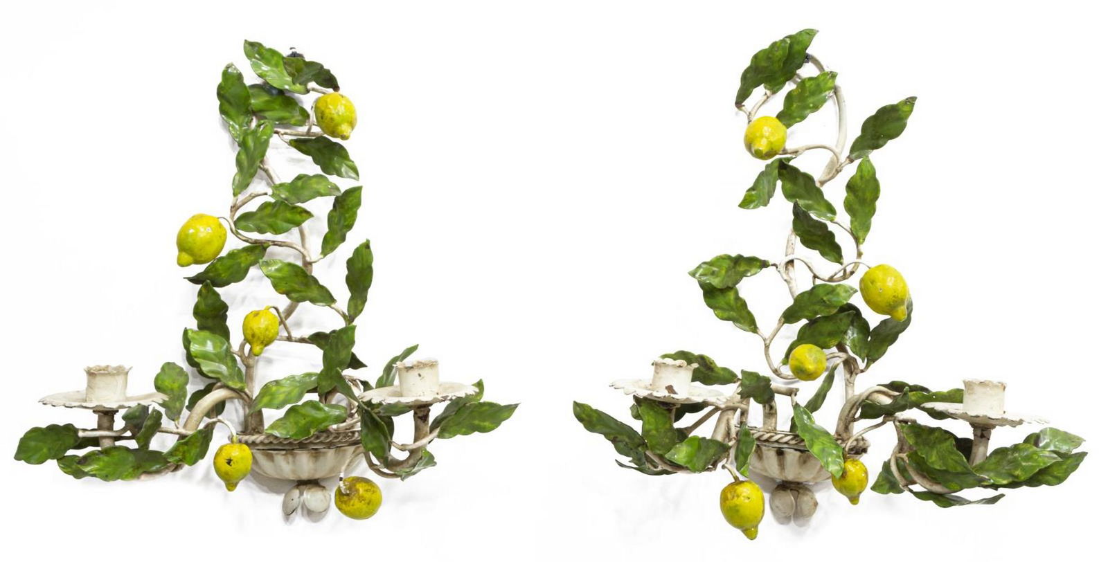 (2) ITALIAN TOLE PAINTED LEMON 2-LT WALL SCONCES (1 of 3)
