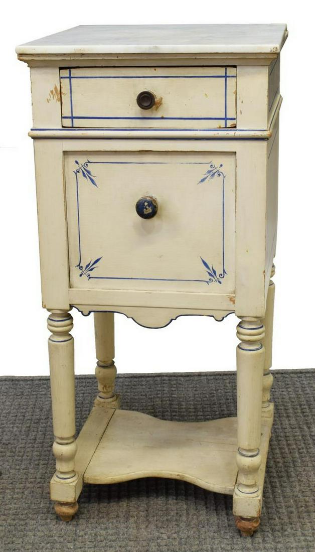 FRENCH MARBLE-TOP PAINTED BEDSIDE CABINET (1 of 3)