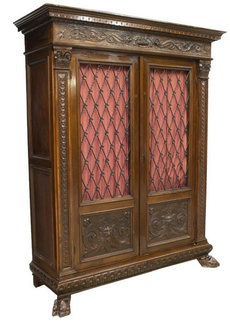 ITALIAN RENAISSANCE REVIVAL WALNUT & IRON BOOKCASE (1 of 5)