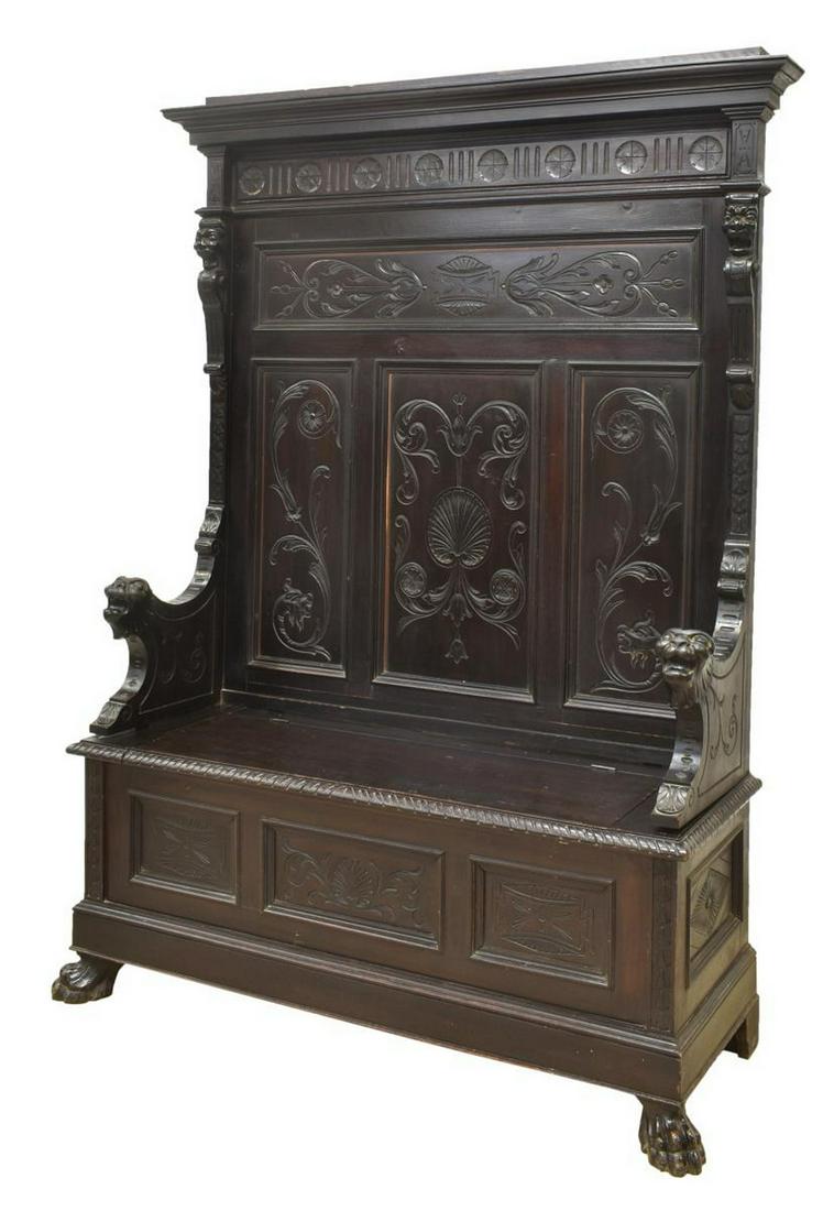 ITALIAN RENAISSANCE REVIVAL EBONIZED HALL BENCH (1 of 4)