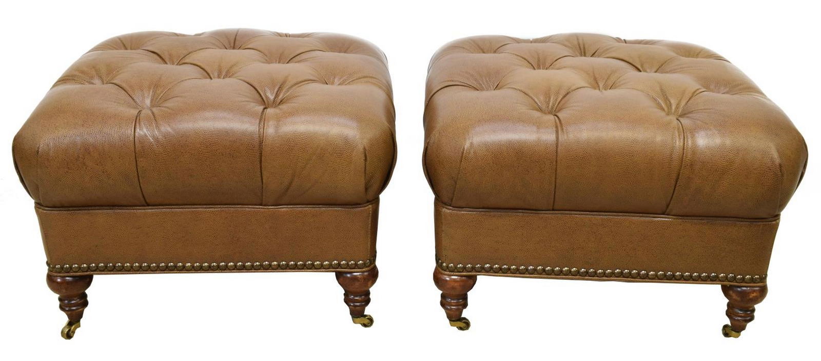 (2) CONTEMPORARY LEATHER OTTOMANS ON CASTERS (1 of 2)