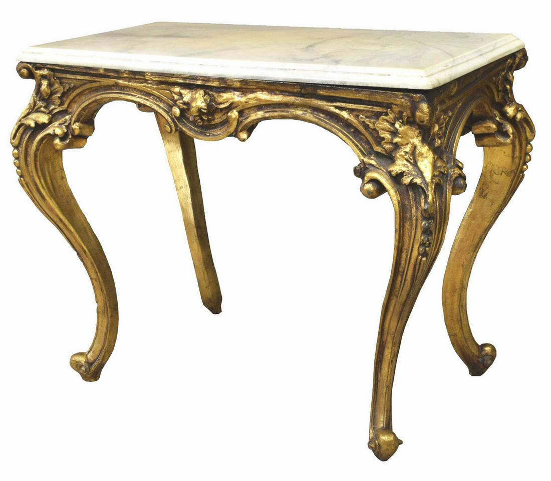 ITALIAN ROCOCO STYLE STONE-TOP GILT CONSOLE TABLE (1 of 3)